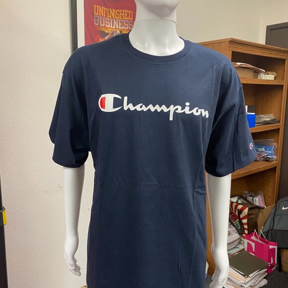 Champion NAVY Crew Neck Short Sleeve T-shirt Men's US Size 2XL - Picture 1 of 5